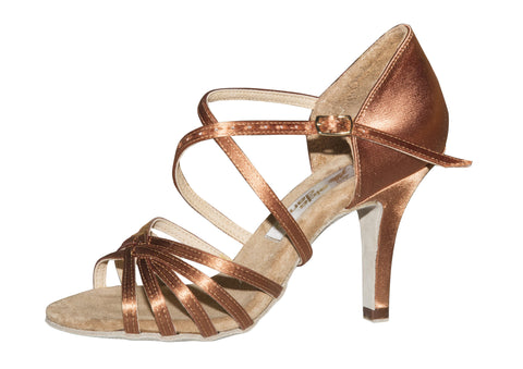 070 Karina | Tan Satin | Wide | 3.5" Slim Heel  | 21.5cm - Shop4Dancer