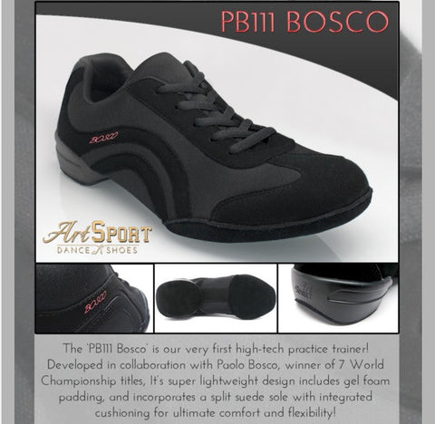 PB111 Bosco | Black Nubuck/Lycra  Practice / Teaching shoes - Shop4Dancer